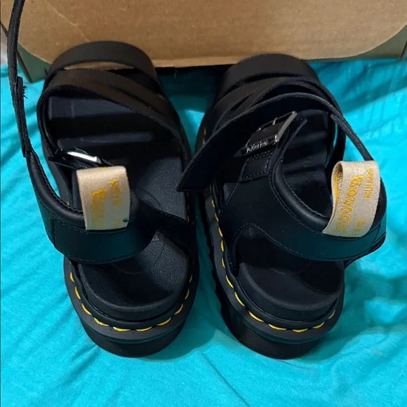 Dr. Martens Black Strappy Sandals with Yellow Accents - Picture 4 of 7